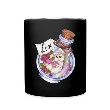 Liebestrank Love Potion Hase Kaninchen mit Rosen - Tasse einfarbig - Schwarz - Vorne