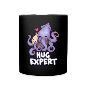 Hug Expert Octopus Lustiger Knuddel Krake Herz - Tasse einfarbig - Schwarz - Vorne