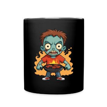 Grillender Zombie - Tasse einfarbig - Schwarz - Vorne
