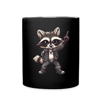 Retro Raccoon Rock Music Gift for Rocker - Full Colour Mug - black - Front
