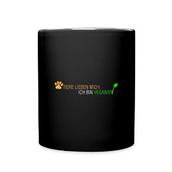 Tiere lieben mich-bin Veganer - Tasse einfarbig - Schwarz - Vorne