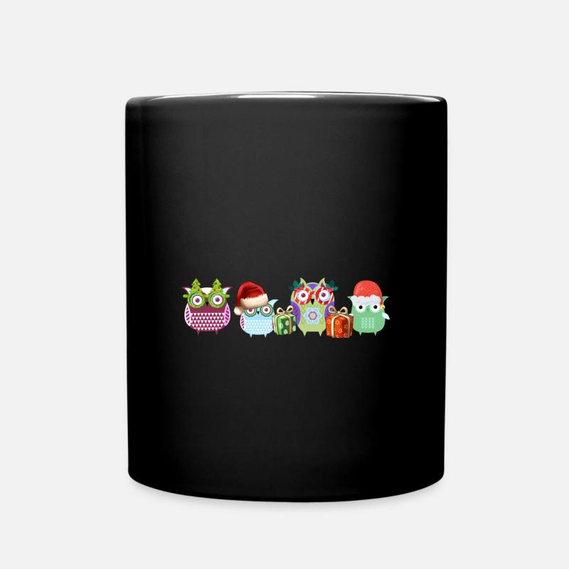 Eulen,comic, weihnachten, Geschenke, christmas - Tasse einfarbig - Schwarz
