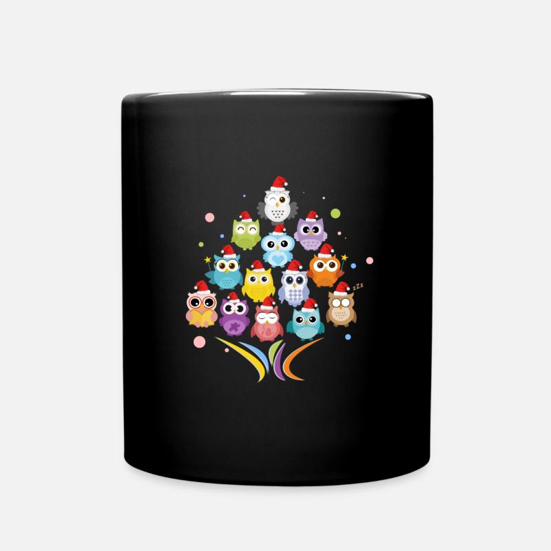 Weihnachtsgeschenke. Tannenbaum - Tiere - Eulen - Tasse einfarbig - Schwarz