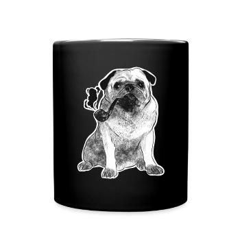 Mops mit Pfeife Humor süßer Hund lachen lustig - Tasse einfarbig - Schwarz - Vorne