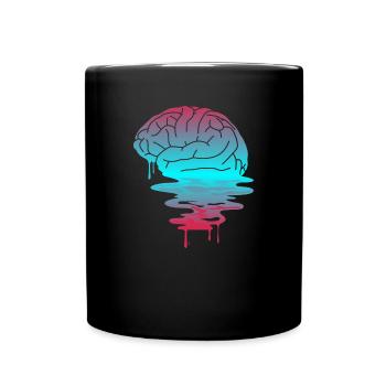 Gehirn Hirn neon Geschenk Zukunft 80 Jahre retro - Tasse einfarbig - Schwarz - Vorne