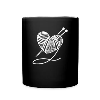 Stricken Wolle Herz Nadeln Geschenk Handarbeit - Tasse einfarbig - Schwarz - Vorne