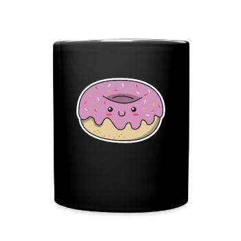 Donut kawaii cadeau glaçage visage mignon - Mug uni - noir - Devant