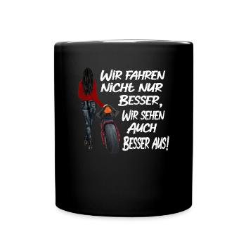 Motorradfahreriin Bikergirl - Tasse einfarbig - Schwarz - Vorne