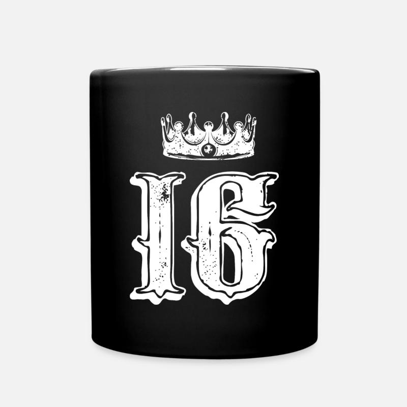 16 Zahl Krone - Tasse einfarbig - Schwarz