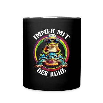 Jetzt nur keinen Stress Frosch und Schildkröte - Tasse einfarbig - Schwarz - Vorne