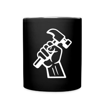 Hammer in hand handyman worker repair - Full Colour Mug - black - Front