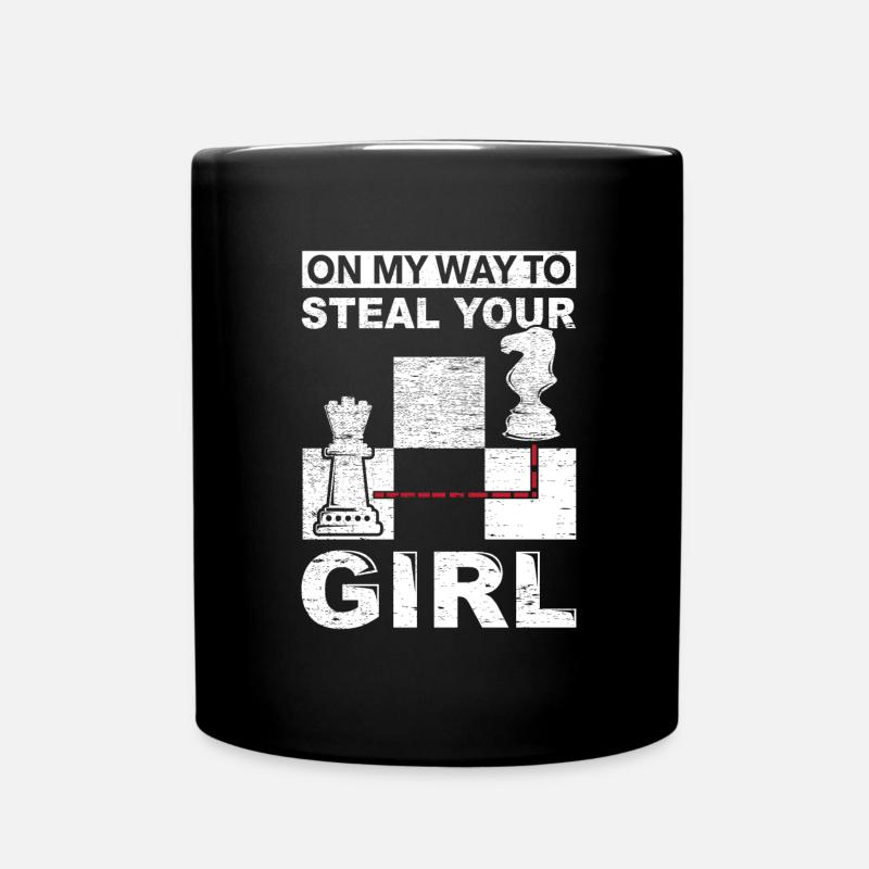 Échecs, humour, dame, cheval, cadeau, drôle, voleur - Mug uni - noir