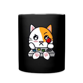Cat with joystick Gamepad Controller - Full Colour Mug - black - Front