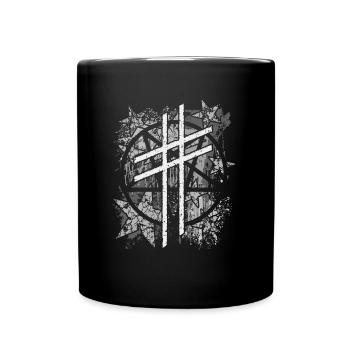 Croix, pentagramme et étoiles | Design satanique - Mug uni - noir - Devant