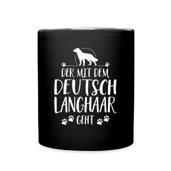 DER MIT DEUTSCH LANGHAAR GEHT Hundespruch Wilsigns - Tasse einfarbig - Schwarz - Vorne
