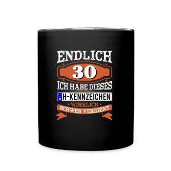 Alter Sack 30 Jahre Oldie Kennzeichen lustiges - Tasse einfarbig - Schwarz - Vorne