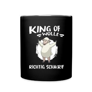 schaf "king of wolle" schäfer i love schafe - Tasse einfarbig - Schwarz - Vorne