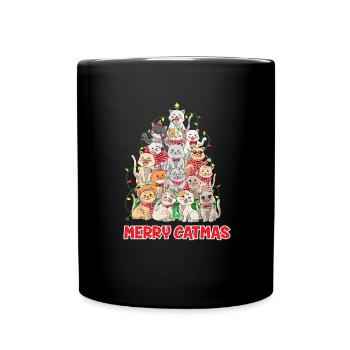 Katzen Weihnachtsbaum Weihnachten Spruch Merry Cat - Tasse einfarbig - Schwarz - Vorne