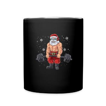 Santa Claub Bodybuilder Training Weihnachten Fitne - Tasse einfarbig - Schwarz - Vorne
