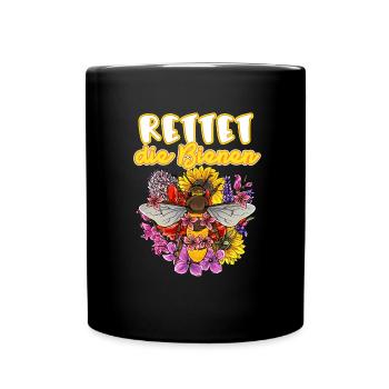 Rettet Die Biene Imker Spruch Blumen - Tasse einfarbig - Schwarz - Vorne