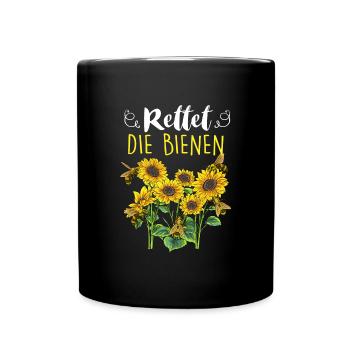 Rettet Die Biene Imker Spruch Sonnen-Blumen - Tasse einfarbig - Schwarz - Vorne