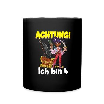 Geburtstagsshirt 4 Jahre Junge Pirat Totenkopf Pir - Tasse einfarbig - Schwarz - Vorne