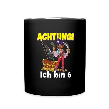 Geburtstagsshirt 6 Jahre Junge Pirat Totenkopf Pir - Tasse einfarbig - Schwarz - Vorne