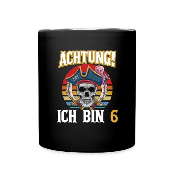 Geburtstagsshirt 6 Jahre Junge Pirat Totenkopf Pir - Tasse einfarbig - Schwarz - Vorne