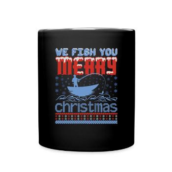 Ugly Christmas Sweater for anglers and fishermen - Full Colour Mug - black - Front