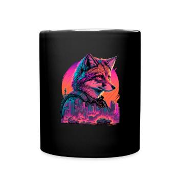 Retro Futuristic Synthwave Fox - Tasse einfarbig - Schwarz - Vorne