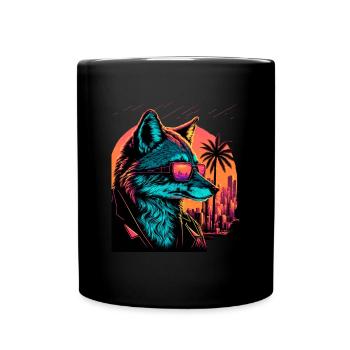 Retro Futuristic Synthwave Fox - Tasse einfarbig - Schwarz - Vorne