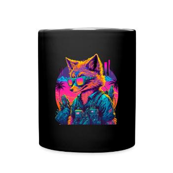Retro Futuristic Synthwave Fox - Tasse einfarbig - Schwarz - Vorne