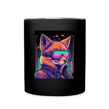 Retro Futuristic Synthwave Fox - Tasse einfarbig - Schwarz - Vorne