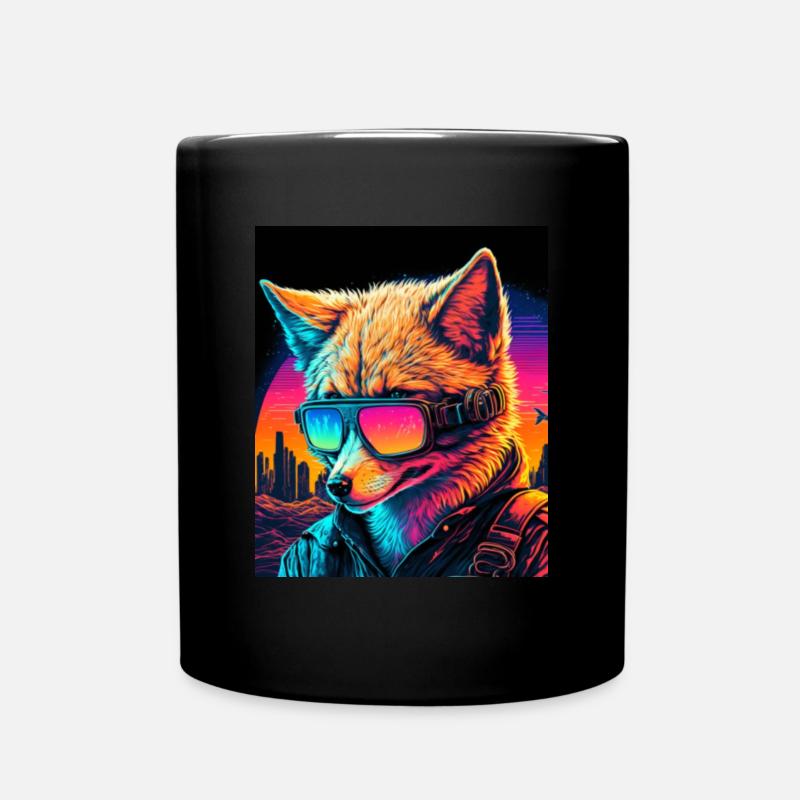 Retro Futuristic Synthwave Fox - Full Colour Mug - black