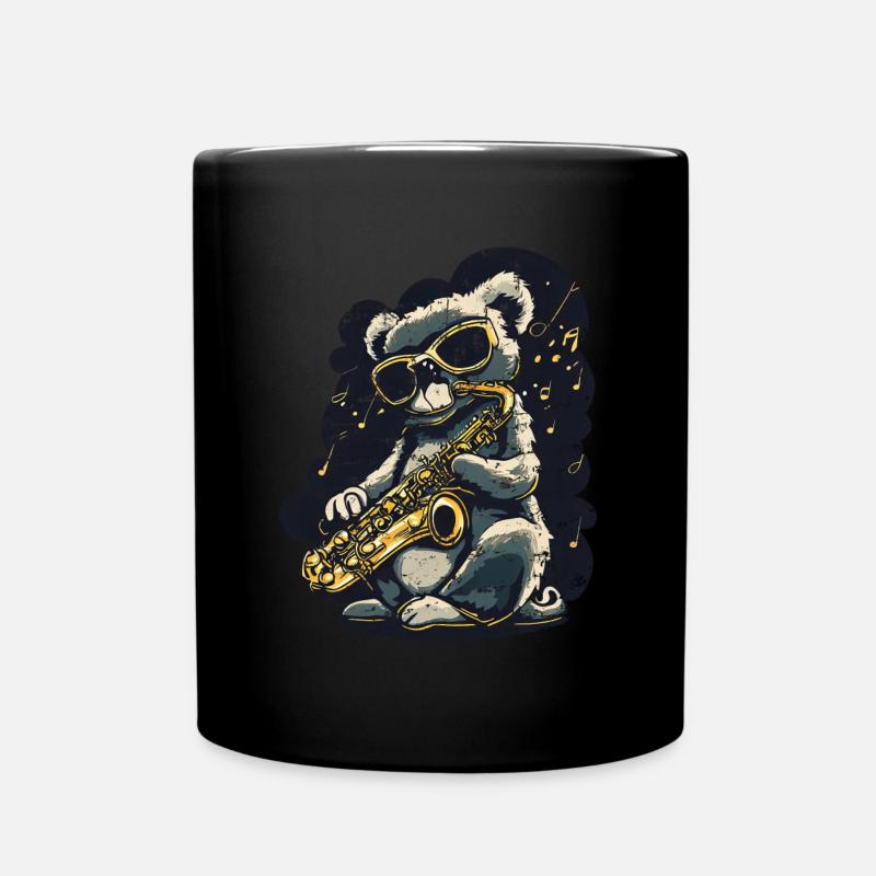 Koala mit Saxofon Cooler Jazz Musiker Grunge - Tasse einfarbig - Schwarz