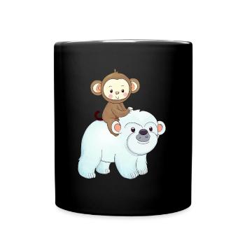 Monkey rides polar bear polar bear - Full Colour Mug - black - Front