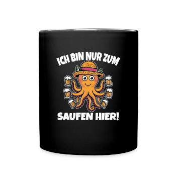 Lustiges Oktopus Biertrinken Design - Tasse einfarbig - Schwarz - Vorne