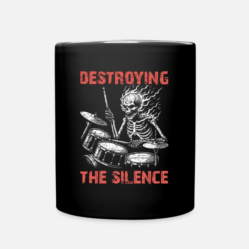 Squelette de crâne de batteur sur la batterie - Mug uni - noir