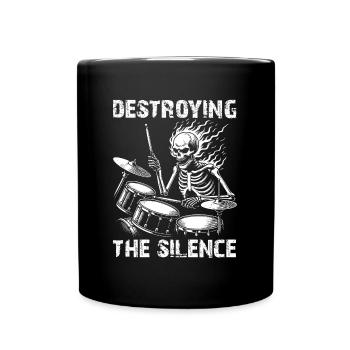 Drummer Skull Skelett am Drumset - Tasse einfarbig - Schwarz - Vorne