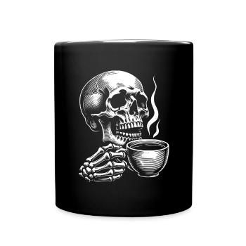 Skull mit Kaffeebecher Kaffee - Tasse einfarbig - Schwarz - Vorne