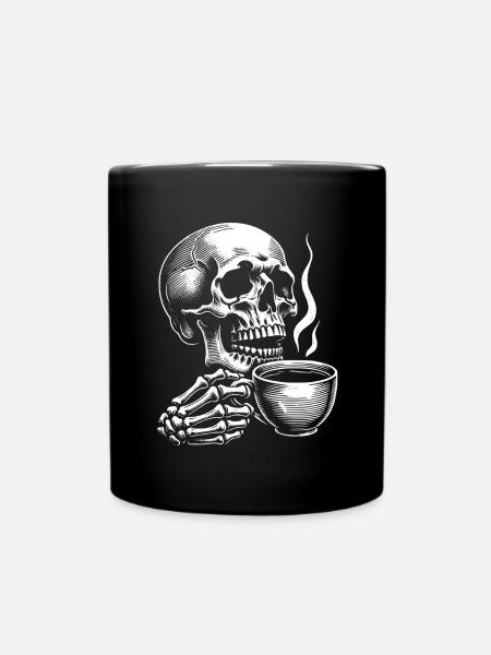 Skull mit Kaffeebecher Kaffee - Tasse einfarbig - Schwarz