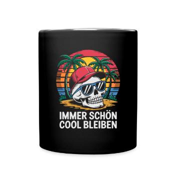 Skull mit Basecap Sonnenbrille am Strand - Tasse einfarbig - Schwarz - Vorne