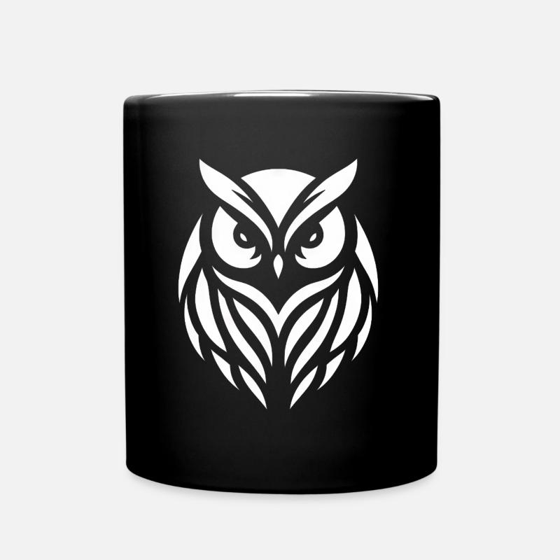 Hibou des bois sage : Silhouette Art de la chouette hulotte - Mug uni - noir