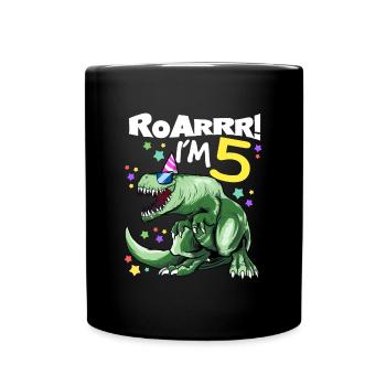 ROAR I'm 5 years old - T REX Birthday DINO - Full Colour Mug - black - Front