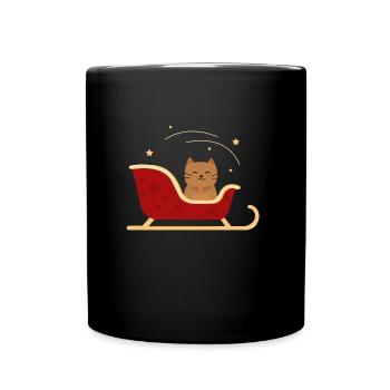 Cat in a sleigh - Christmas - Kitty - Full Colour Mug - black - Front