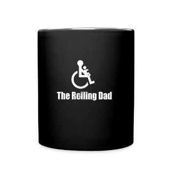 Vater Kind Rollstuhlfahrer Papa Dad Geschenkidee - Tasse einfarbig - Schwarz - Vorne