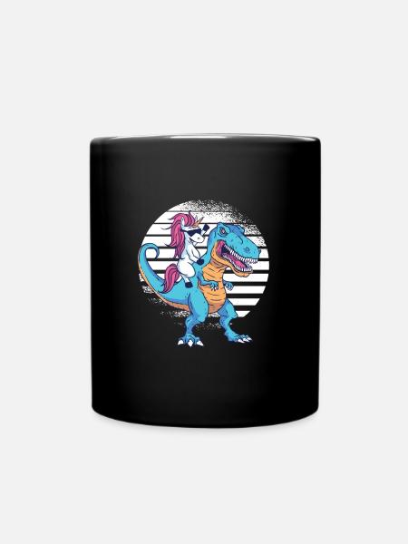 Einhorn auf Dino T-Shirt Geschenk Trex Dinosaurier - Tasse einfarbig - Schwarz