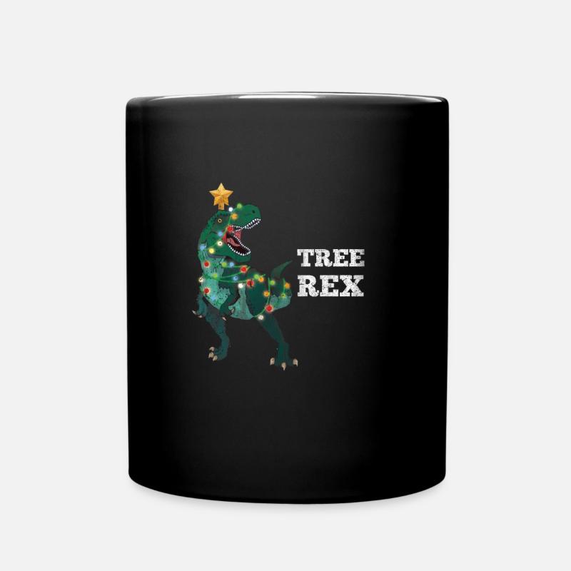 Dino T-Rex Christmas Santa Hat Dinosaur - Full Colour Mug - black