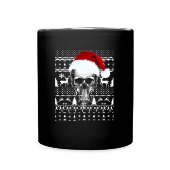 Totenkopf zu Weihnachten - Tasse einfarbig - Schwarz - Vorne