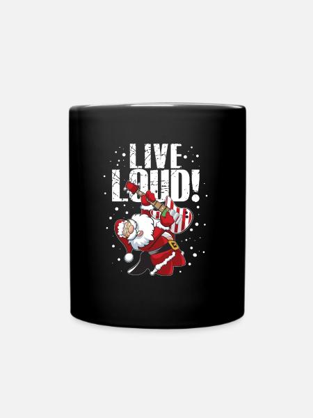 Rockender Weihnachtsmann E-Guitarre - Tasse einfarbig - Schwarz